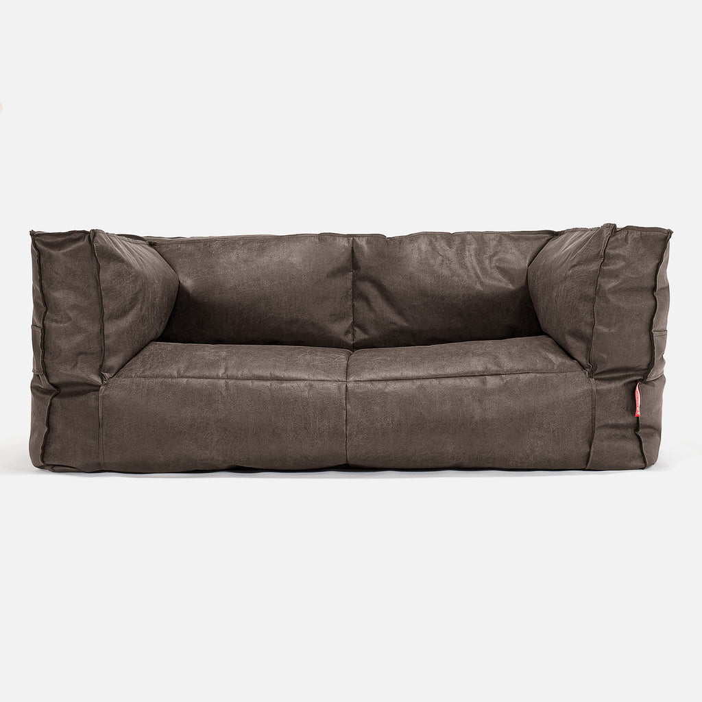 The 2 Seater Albert Sofa Bean Bag - Distressed Leather Natural Slate 01