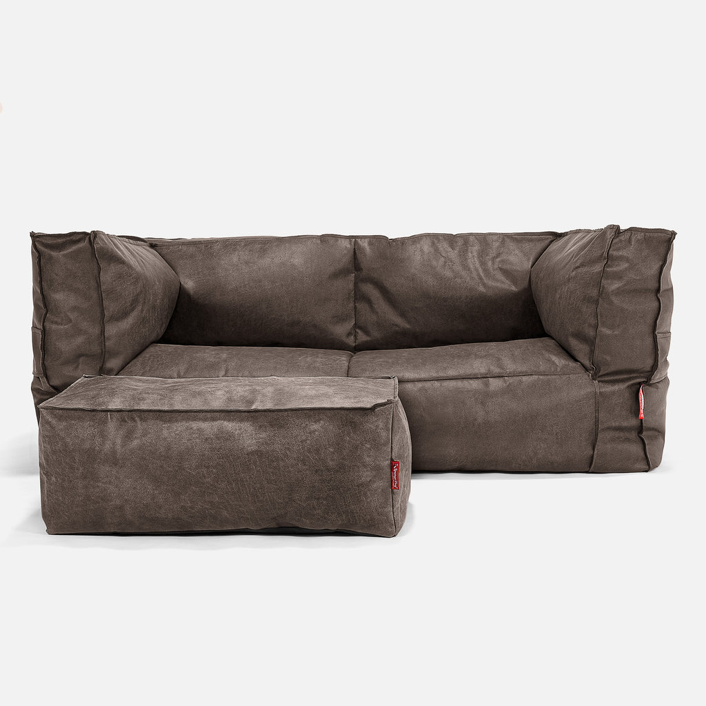 The 2 Seater Albert Sofa Bean Bag - Distressed Leather Natural Slate 02