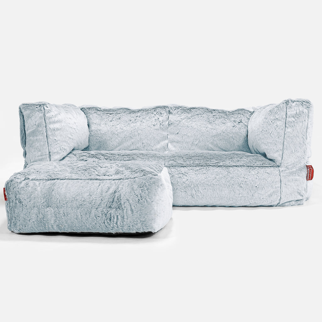The 2 Seater Albert Sofa Bean Bag - Faux Rabbit Fur Dusty Blue 02