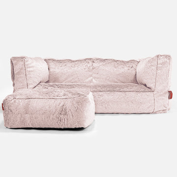 The 2 Seater Albert Sofa Bean Bag - Faux Rabbit Fur Dusty Pink 02