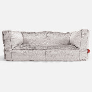 The 2 Seater Albert Sofa Bean Bag - Fluffy Faux Fur Rabbit Light Grey