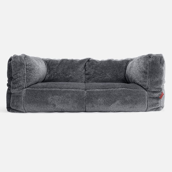 The 2 Seater Albert Sofa Bean Bag - Teddy Faux Fur Dark Grey 01