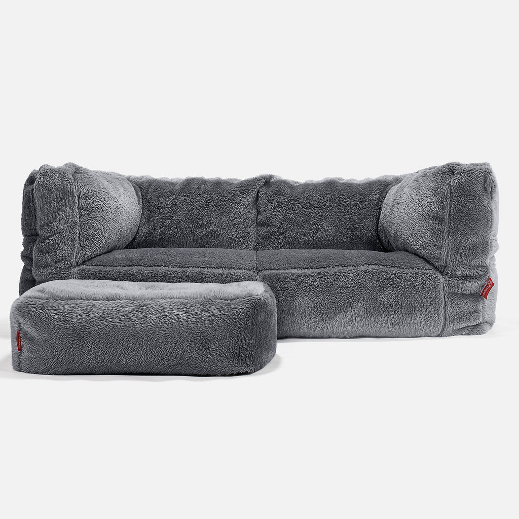 The 2 Seater Albert Sofa Bean Bag - Teddy Faux Fur Dark Grey 02