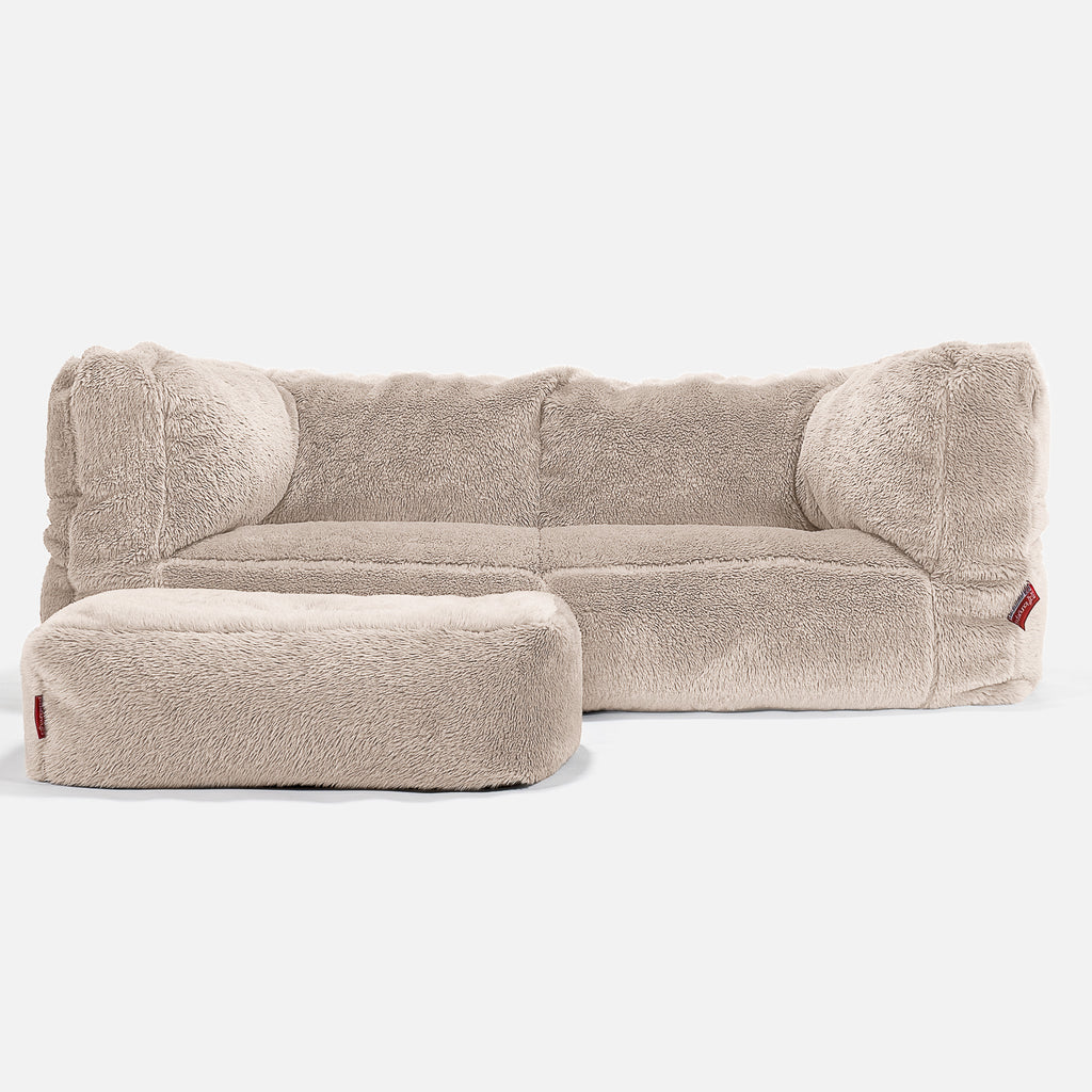 The 2 Seater Albert Sofa Bean Bag - Teddy Faux Fur Mink 02