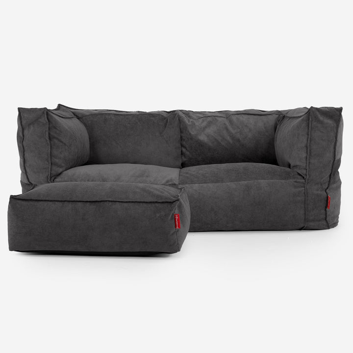 The 2 Seater Albert Sofa Bean Bag - Needlecord Charcoal 02