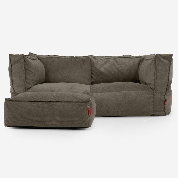 The 2 Seater Albert Sofa Bean Bag - Needlecord Olive 02