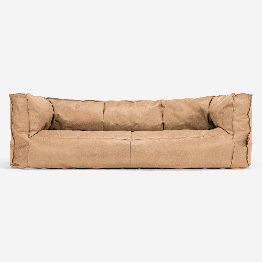 The 3 Seater Albert Sofa Bean Bag - Distressed Leather Honey Brown 01