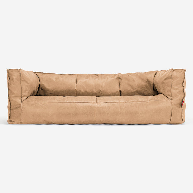 The 3 Seater Albert Sofa Bean Bag - Distressed Leather Honey Brown 01