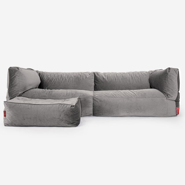 The 3 Seater Albert Sofa Bean Bag - Velvet Silver 02