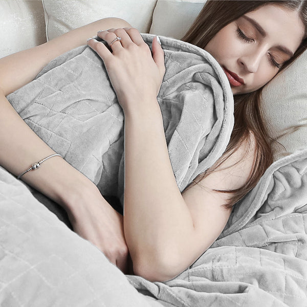 Weighted Blanket for Adults - Flannel Fleece Light Grey Fabric Close-up Image