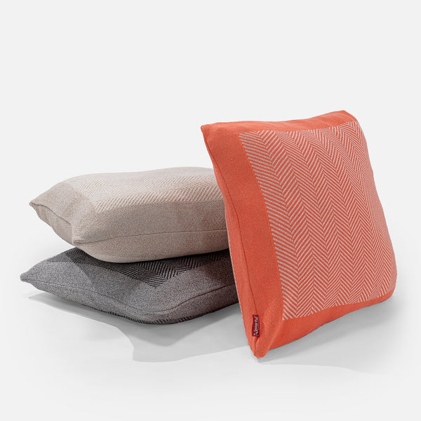 Decorative Cushion Cover 47 x 47cm - Cotton Blend Herringbone Coral Pink Fabric Close-up Image