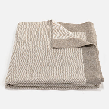 Throw / Blanket - 100% Cotton Herringbone Stone 01