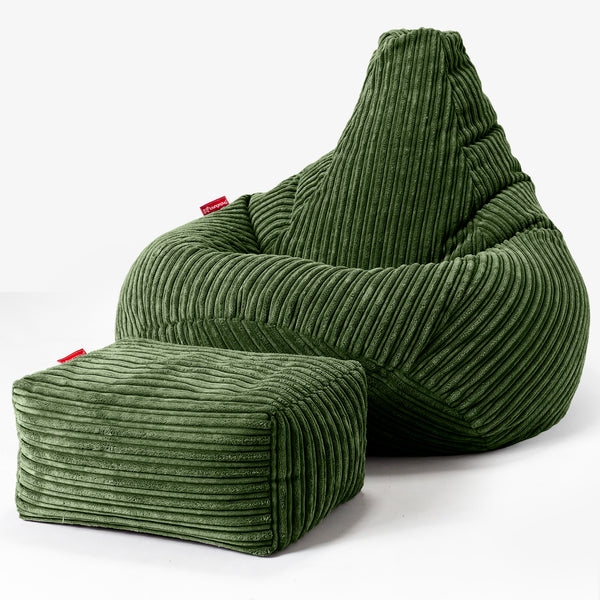 Highback Bean Bag Chair - Cord Forest Green 01