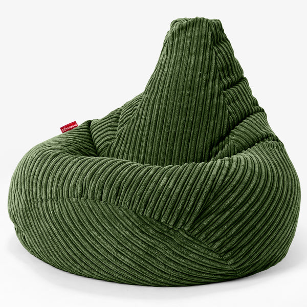 Highback Bean Bag Chair - Cord Forest Green 01
