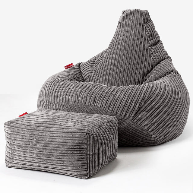 Highback Bean Bag Chair - Cord Graphite Grey 01