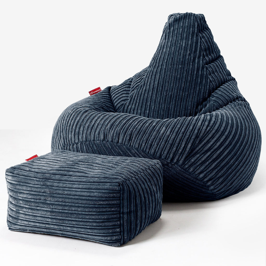 Highback Bean Bag Chair - Cord Navy Blue 01