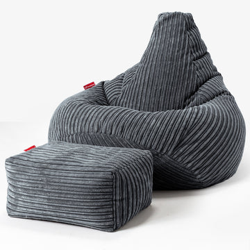 Highback Bean Bag Chair - Cord Steel Grey 01