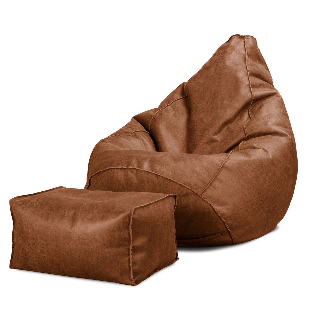 Highback Bean Bag Chair - Distressed Leather British Tan 01