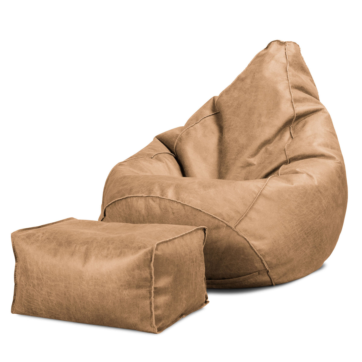 Lounge Pug Highback Gaming Bean Bag Chair Distressed Leather Honey