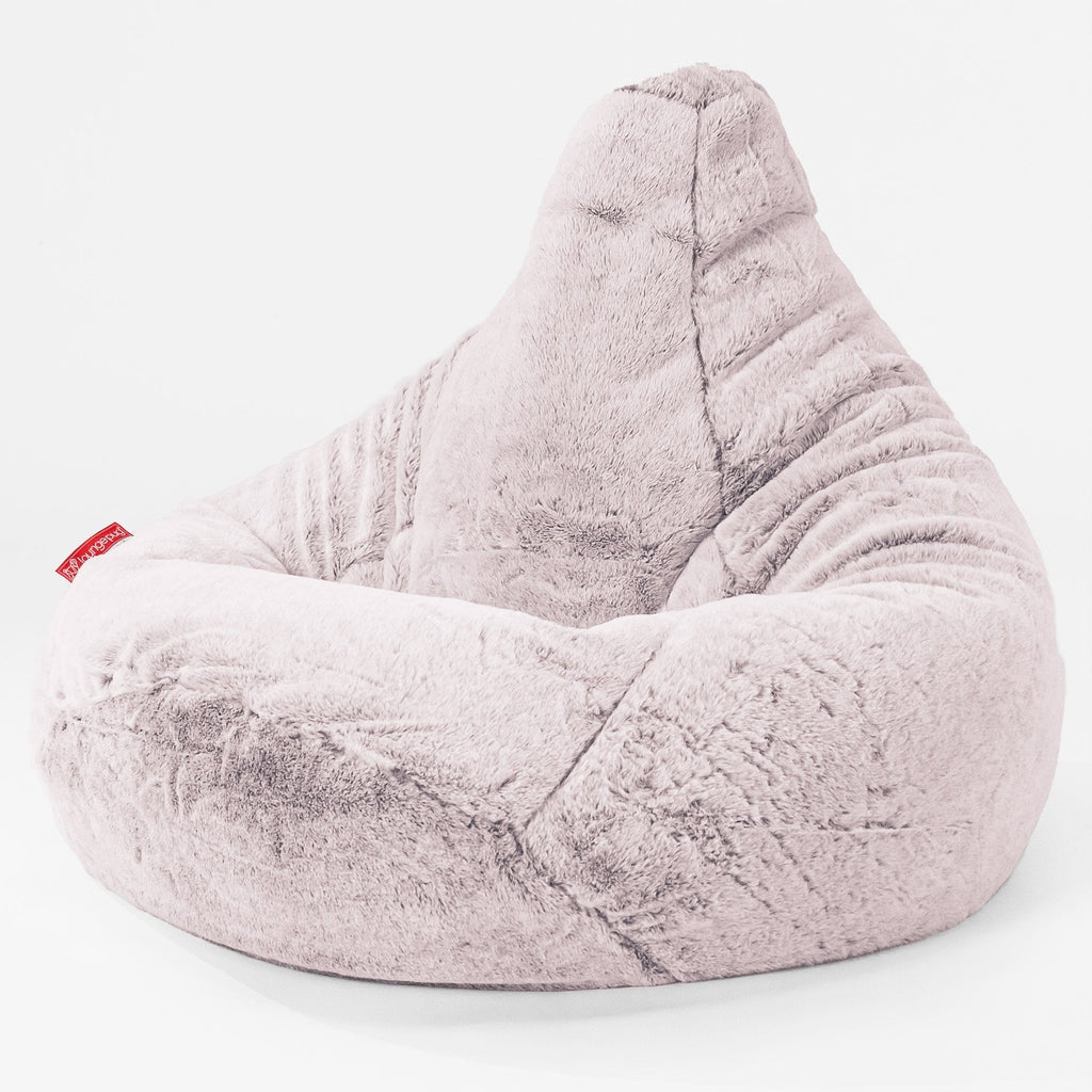 Highback Bean Bag Chair - Faux Rabbit Fur Dusty Pink 01