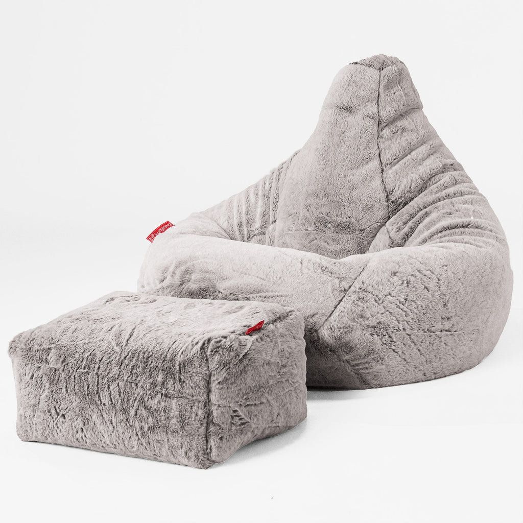 Highback Bean Bag Chair - Faux Rabbit Fur Light Grey 04