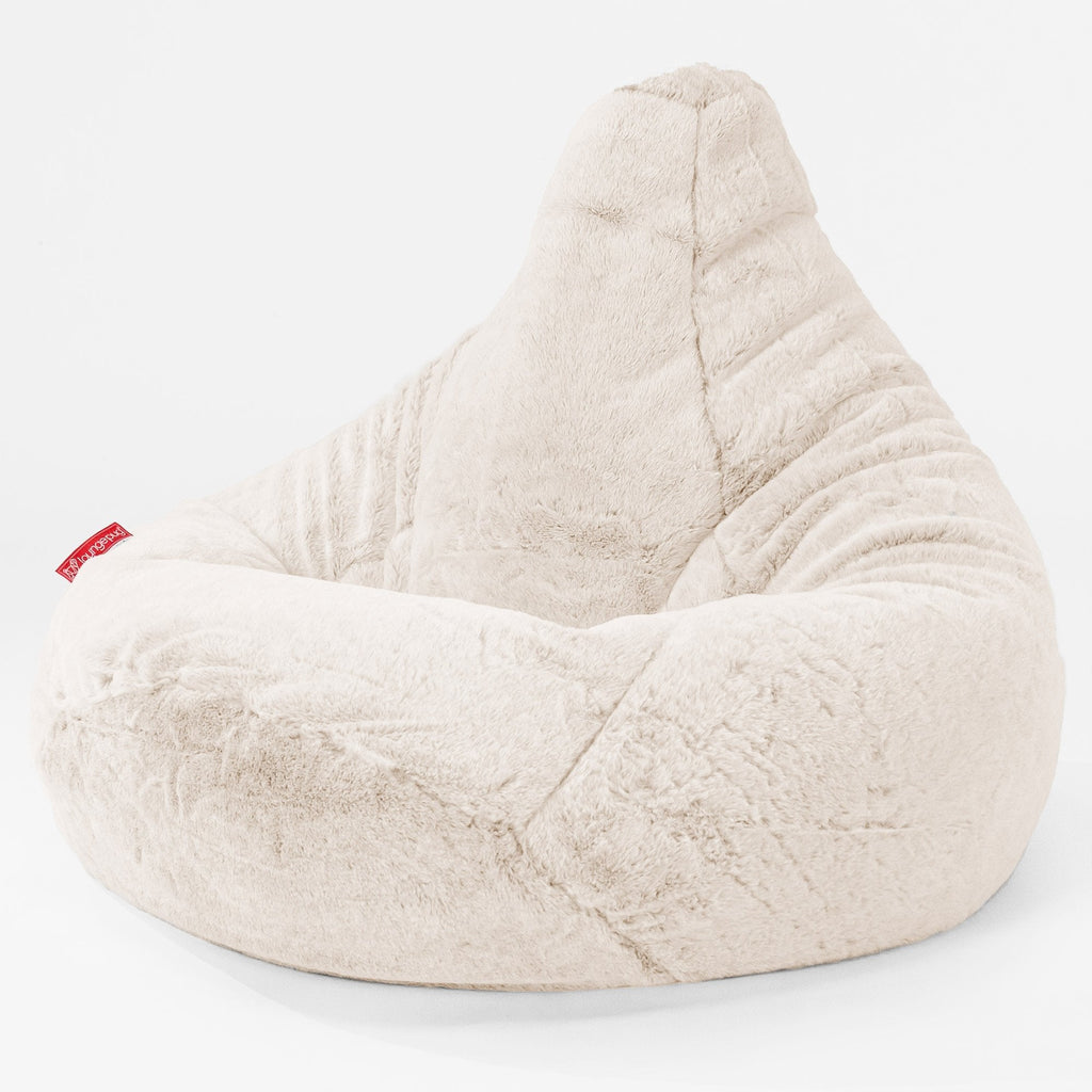 Highback Bean Bag Chair - Faux Rabbit Fur White 01