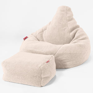 Highback Bean Bag Chair - Teddy Faux Fur Cream