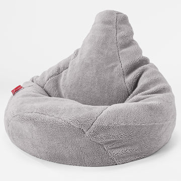 Highback Bean Bag Chair - Teddy Faux Fur Medium Grey 01