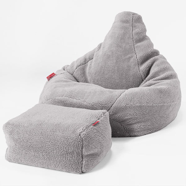 Highback Bean Bag Chair - Teddy Faux Fur Medium Grey 04