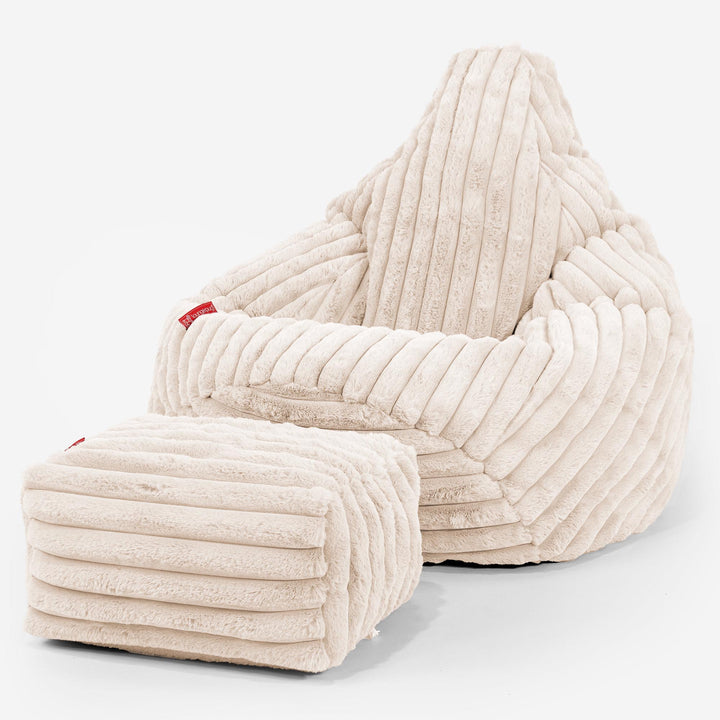 Highback Bean Bag Chair - Ultra Plush Cord Cream 01