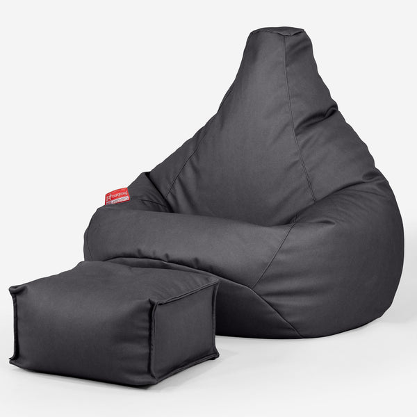 Highback Bean Bag Chair - Vegan Leather Black 01