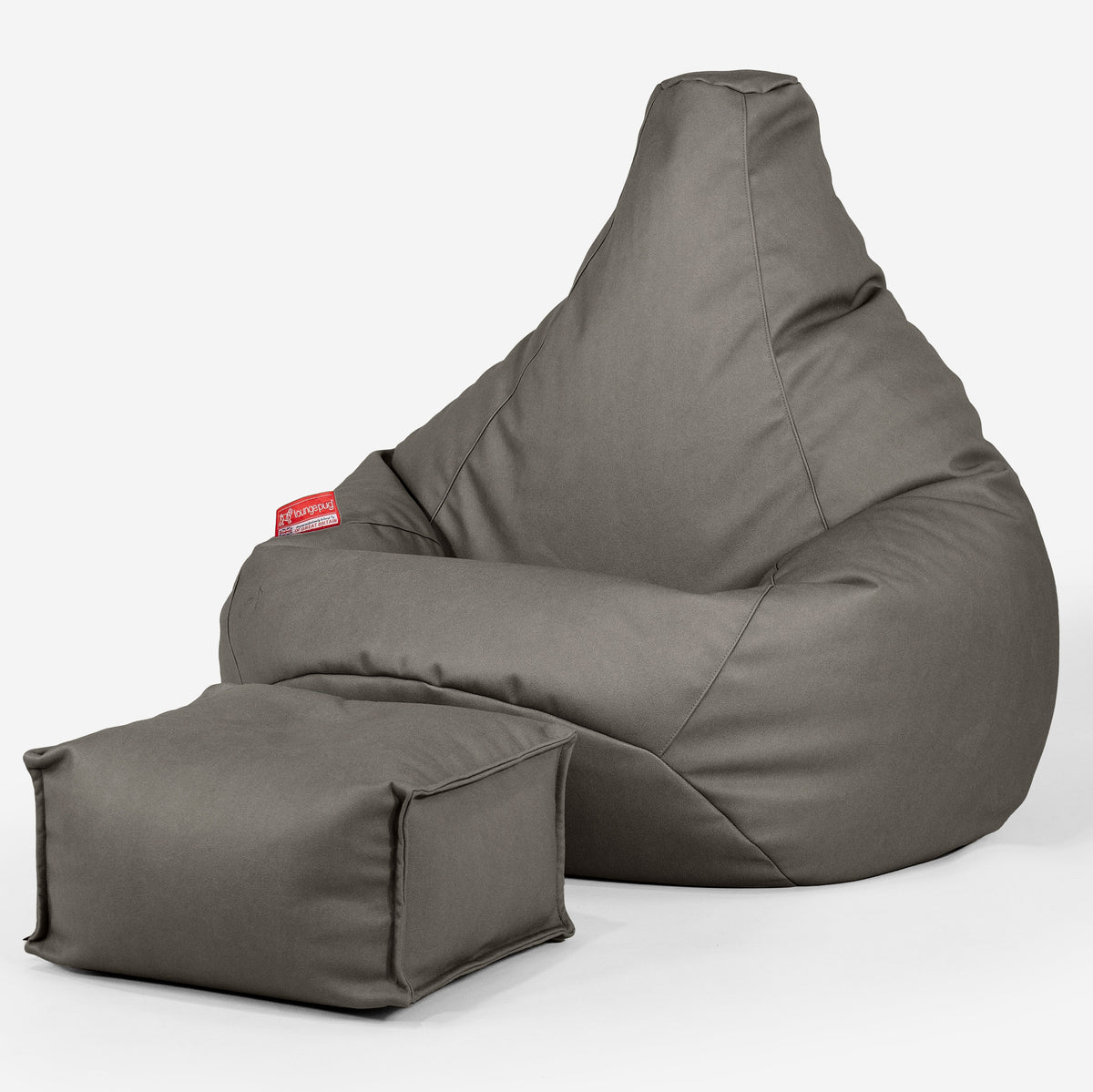 Lounge Pug Highback Gaming Bean Bag Chair Vegan Leather Grey Beanbag UK