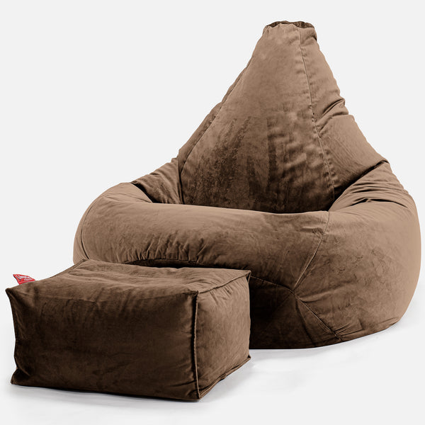 Highback Bean Bag Chair - Velvet Espresso 01