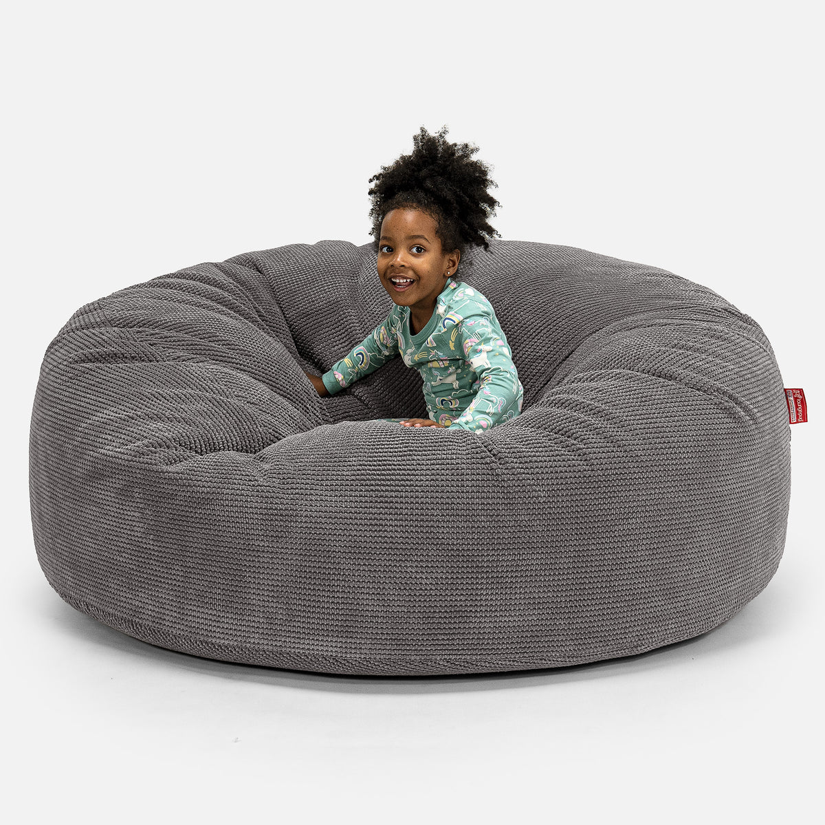 Lounge Pug Huge Family Sized Kids Bean Bag Sofa Pom Pom Charcoal Grey