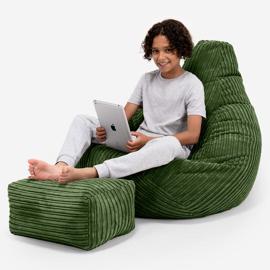 Children's Gaming Bean Bag Chair 6-14 yr - Cord Forest Green 01
