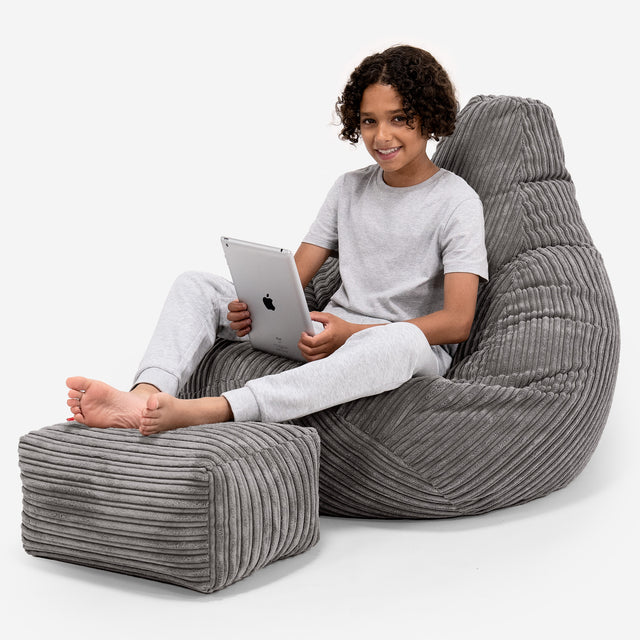 Children's Gaming Bean Bag Chair 6-14 yr - Cord Graphite Grey 01