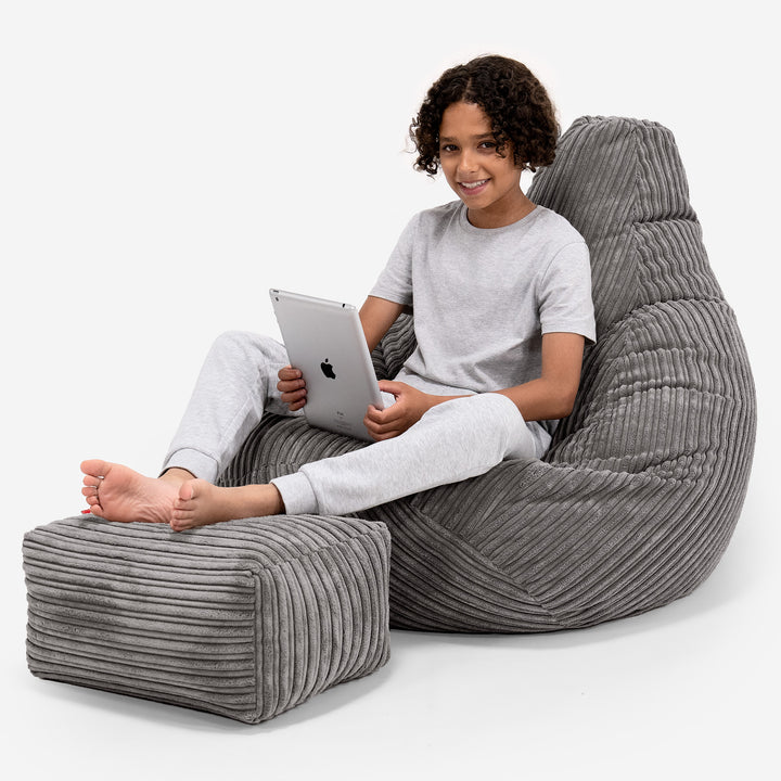 Lounge Pug Kids Gaming Chair Bean Bag Cord Graphite Grey Highback Recliner Beanbag UK Big Bertha Original UK