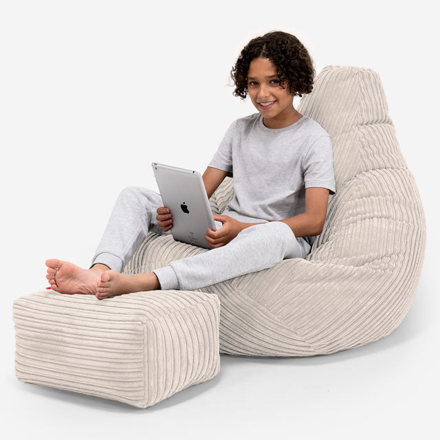 Children's Gaming Bean Bag Chair 6-14 yr - Cord Ivory 01