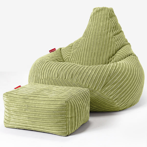 Children's Gaming Bean Bag Chair 6-14 yr - Cord Lime Green 01