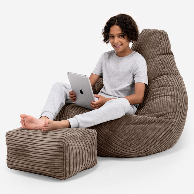 Children's Gaming Bean Bag Chair 6-14 yr - Cord Mocha Brown 01