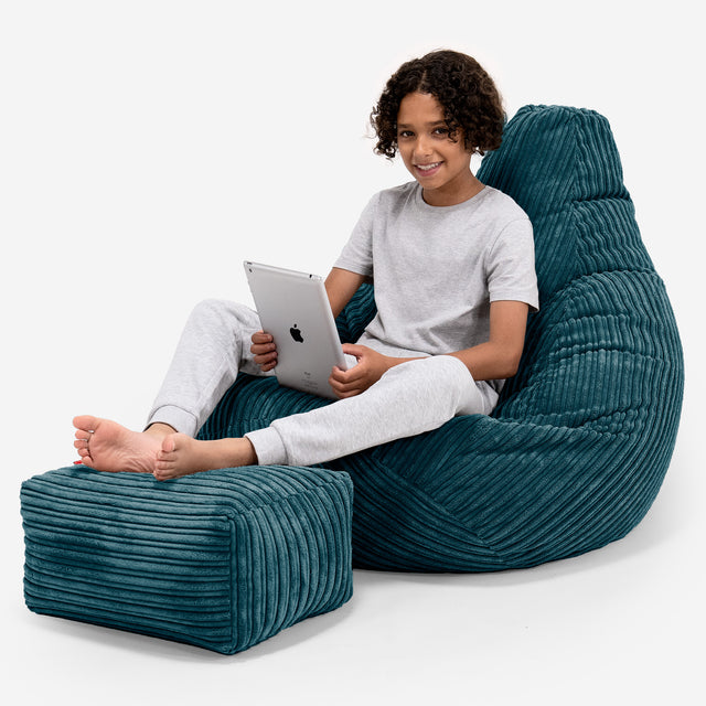 Children's Gaming Bean Bag Chair 6-14 yr - Cord Teal Blue 01