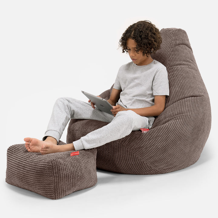 Lounge Pug Kids Gaming Chair Bean Bag Pom Pom Chocolate Highback Recliner Beanbag UK Big Bertha Original UK