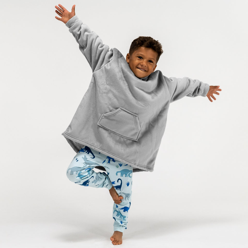 Kid's Oversized Hoodie Blanket Sweatshirt - Minky Grey 02