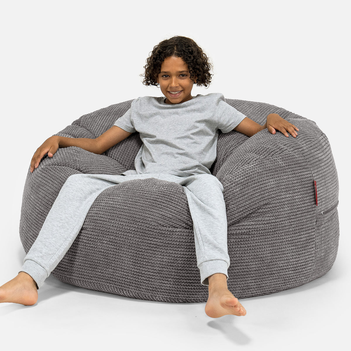 Lounge Pug Kids Super Sized Large Bean Bag Pom Pom Charcoal Grey Big Beanbags for Teens Students