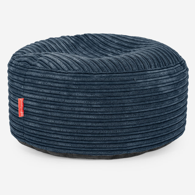 Large Round Footstool - Cord Navy Blue 01