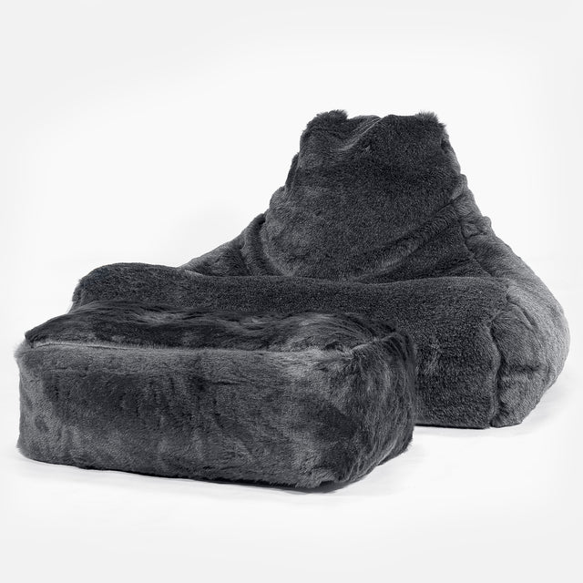 Lounger Beanbag - Faux Fur Sheepskin Black 02