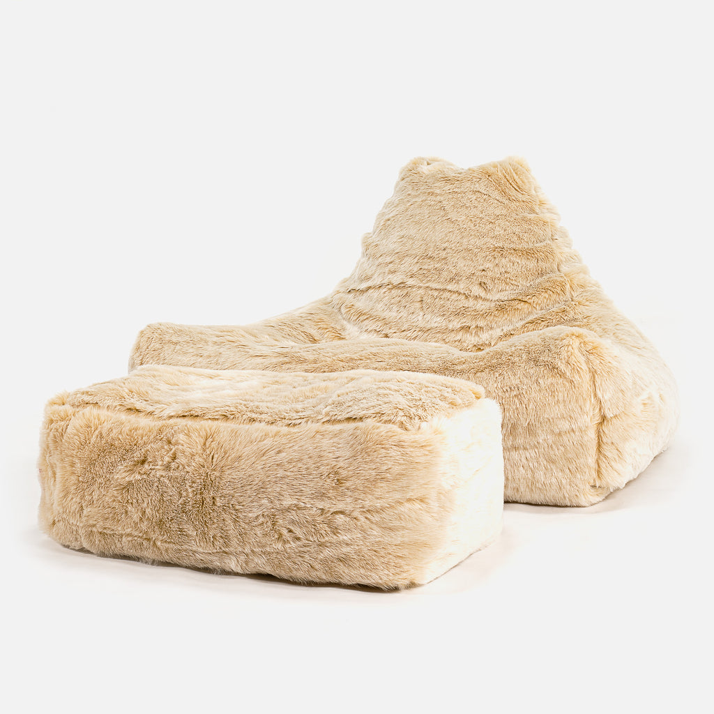 Lounger Beanbag - Faux Fur Sheepskin White 02