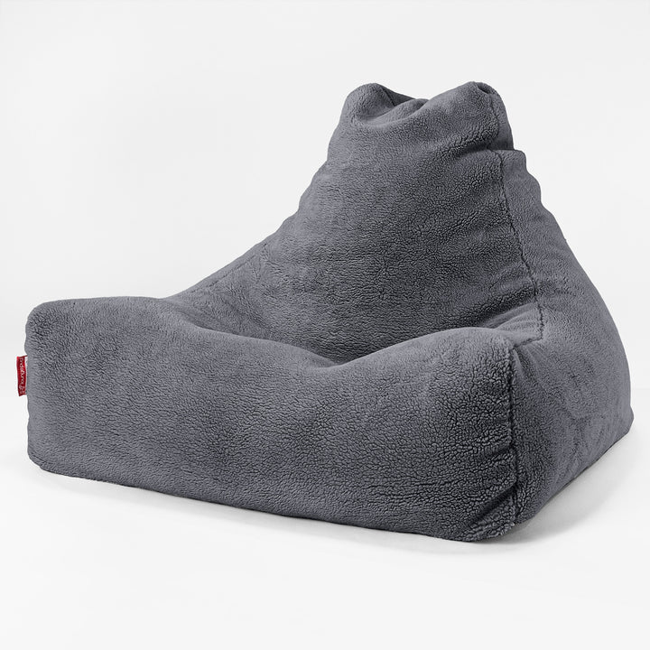Lounger Beanbag - Teddy Faux Fur Dark Grey 01