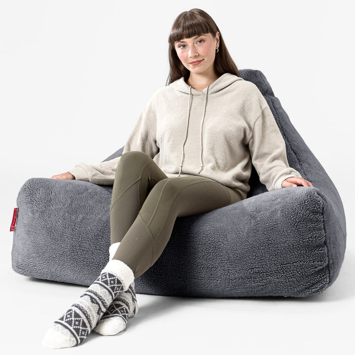 Lounger Beanbag - Teddy Faux Fur Dark Grey 02