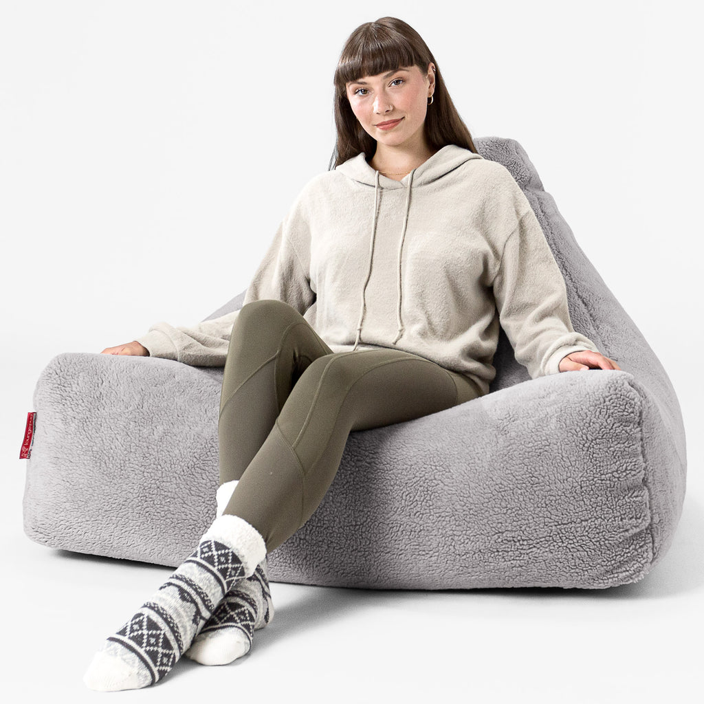 Lounger Beanbag - Teddy Faux Fur Medium Grey 02